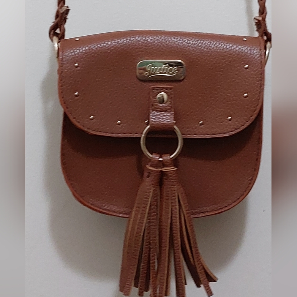Saddle Brown Crossbody Bag With Gold Studs + 2 Tassel Bag Charms